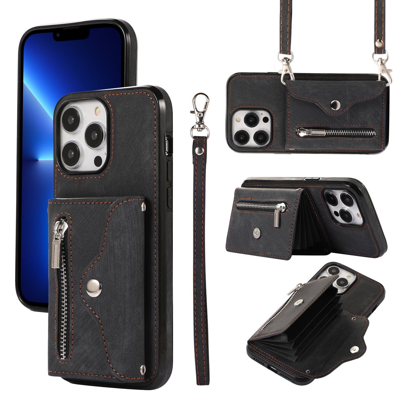 Pouzdro na mobilní telefon pro iPhone 13 Pro Max 6,7 palce PU kůže + TPU stojánek Zadní kryt tašky na blokovací kartu RFID Pouzdro na mobilní telefon pro iPhone 13 Pro Max 6,7 palce PU kůže + TPU stojánek Zadní kryt tašky na blokovací kartu RFID